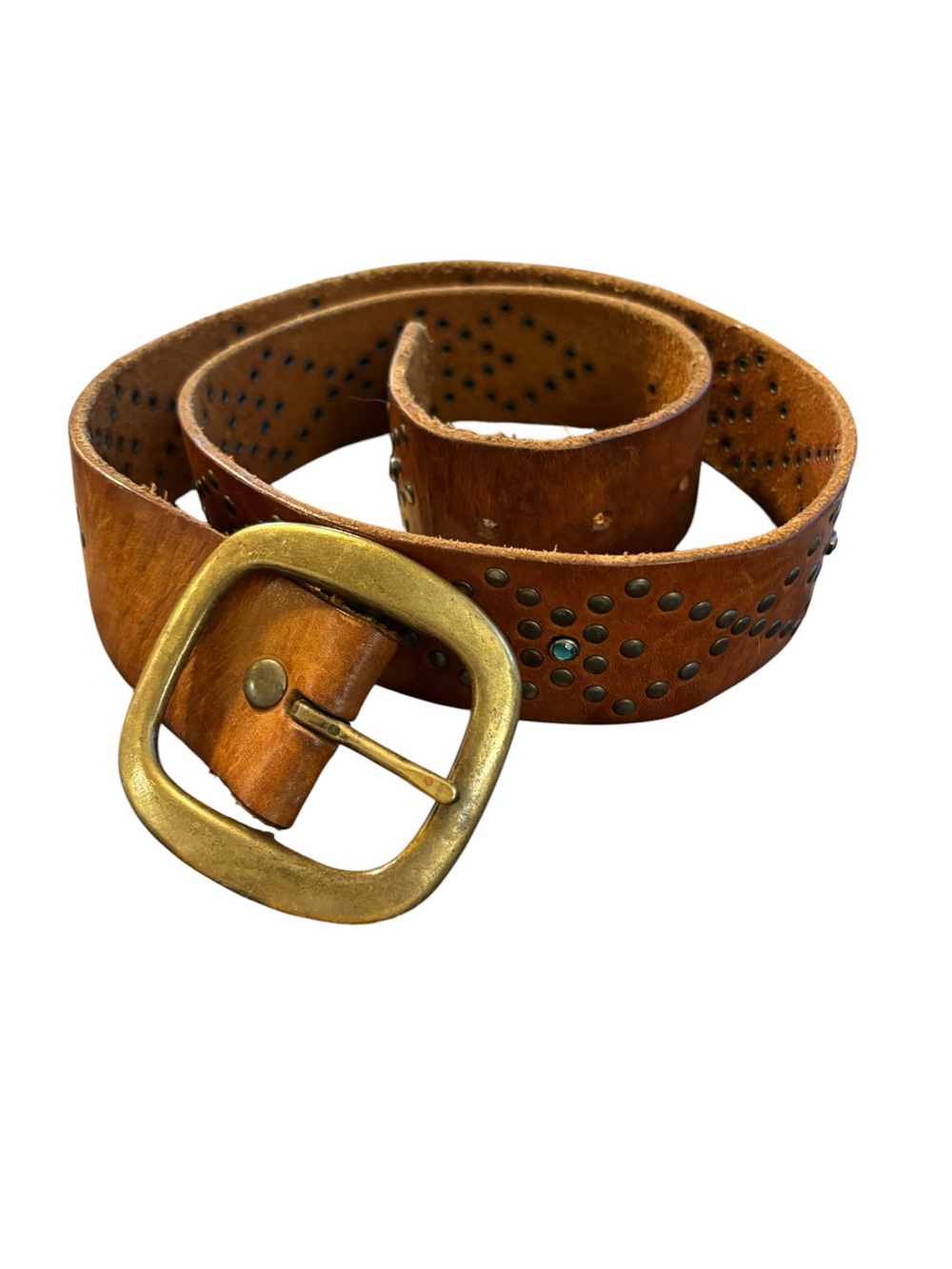 Express Rustic Tan Leather Belt with Brass Buckle